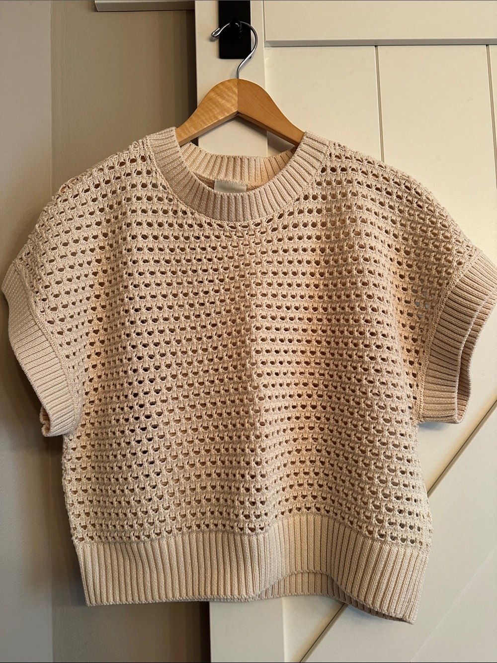 Varley Open-Knit Short Sleeve Sweater Vest - Neutral Cream
